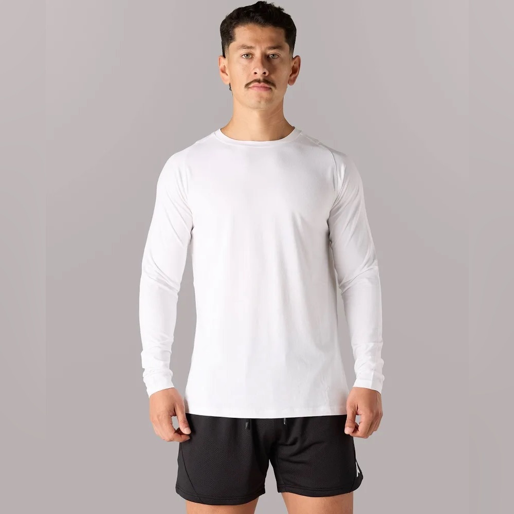 Alphalete Men’s Long Sleeve Shirt White Lifestyle Fit Stretch Cotton Size Small